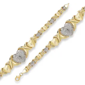 Better Jewelry 10K Yellow Gold Heart Links Chain Bracelet