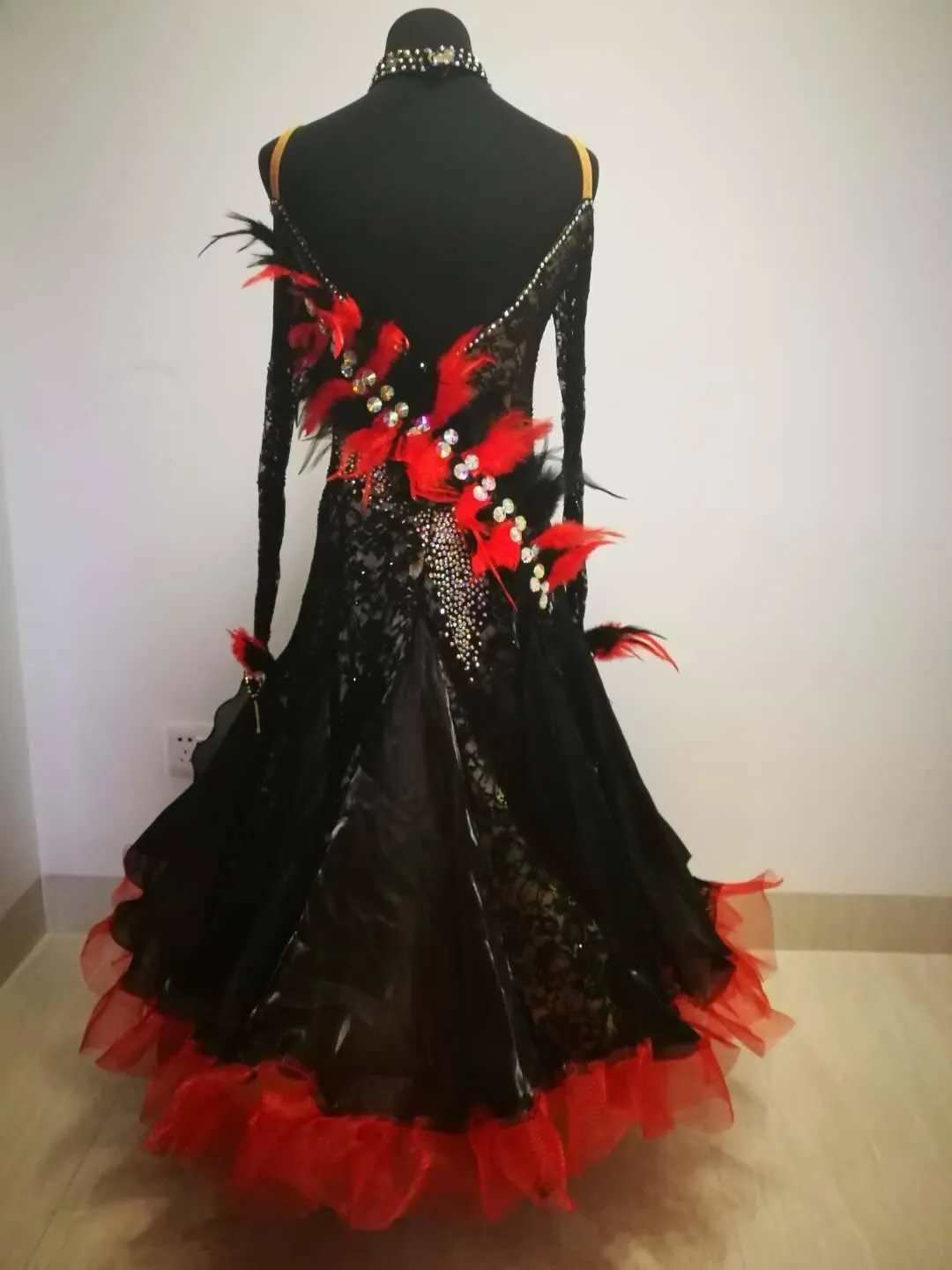 Black Dress with Feathers for Ballroom