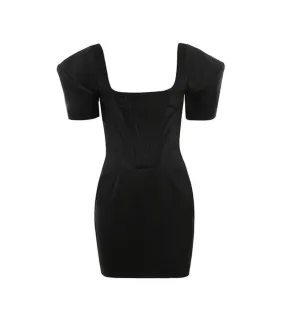 BLACK PARTY MINI DRESS PUFF SLEEVE