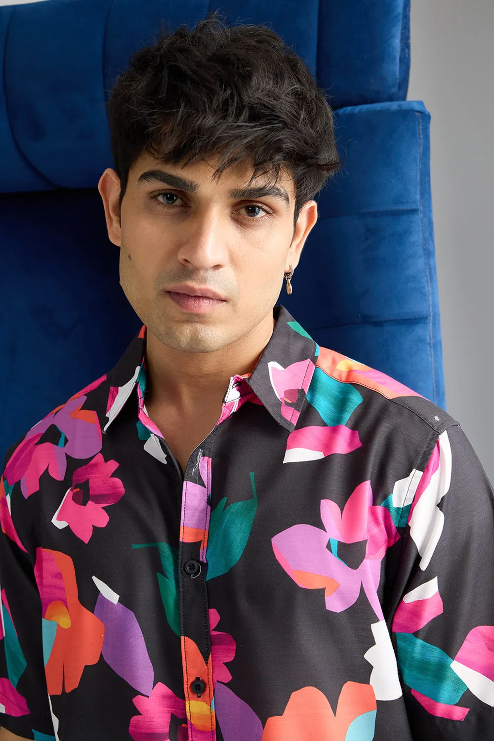 Black Pink Printed Men's Resort Shirt