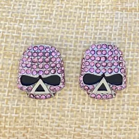 Bling Skull Earrings - Pink Stone - Large Stud - 2596S