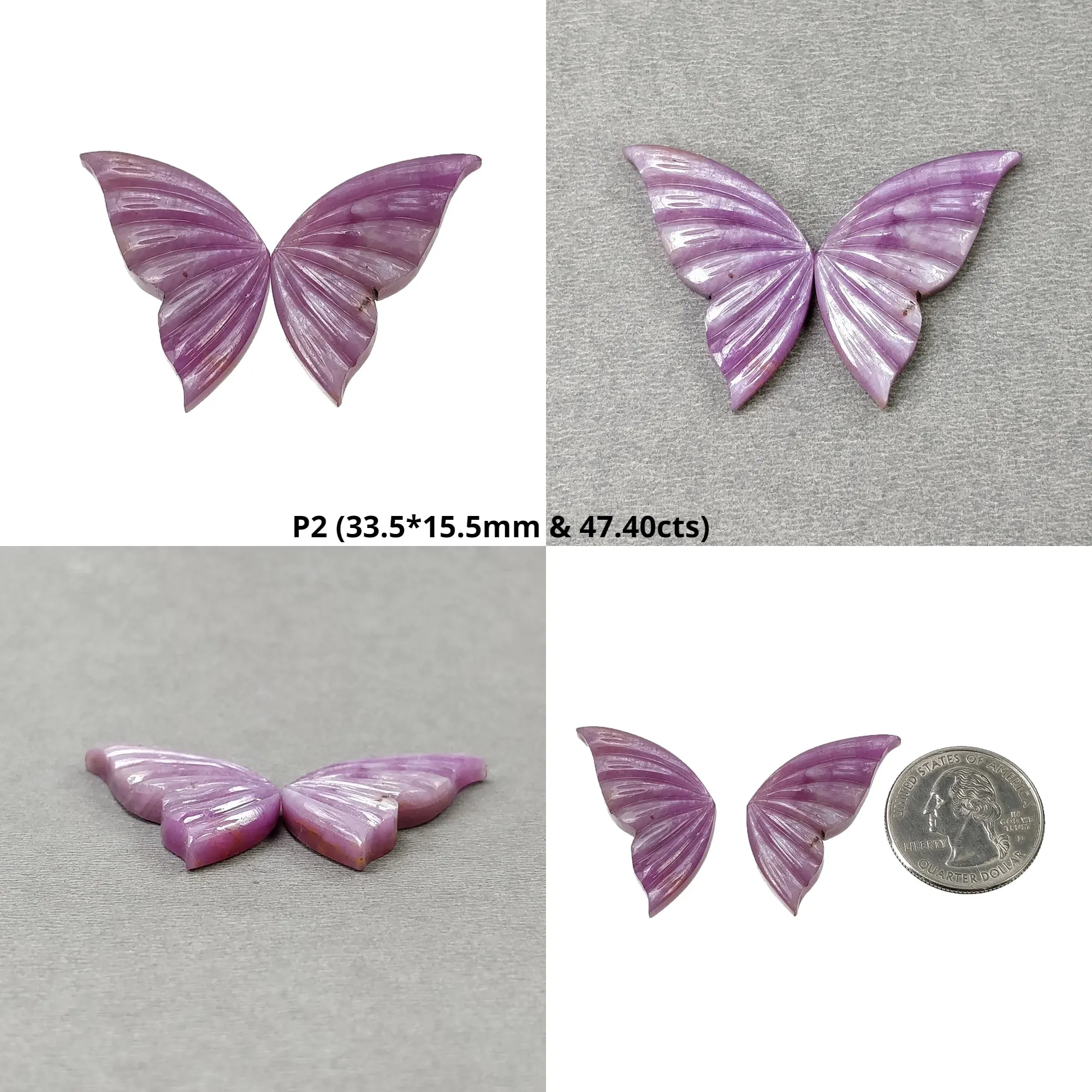 Blue And Pink SAPPHIRE Gemstone Carving : Natural Untreated Sapphire Hand Carved BUTTERFLY Pair