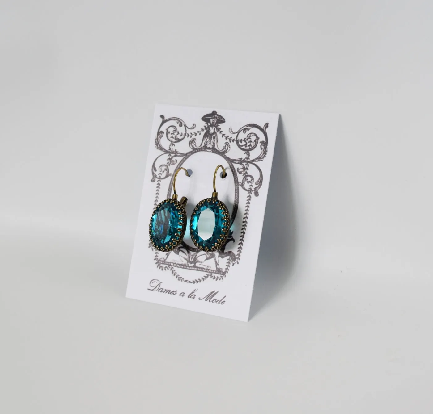 Blue Zircon Swarovski Crystal Crown Earrings