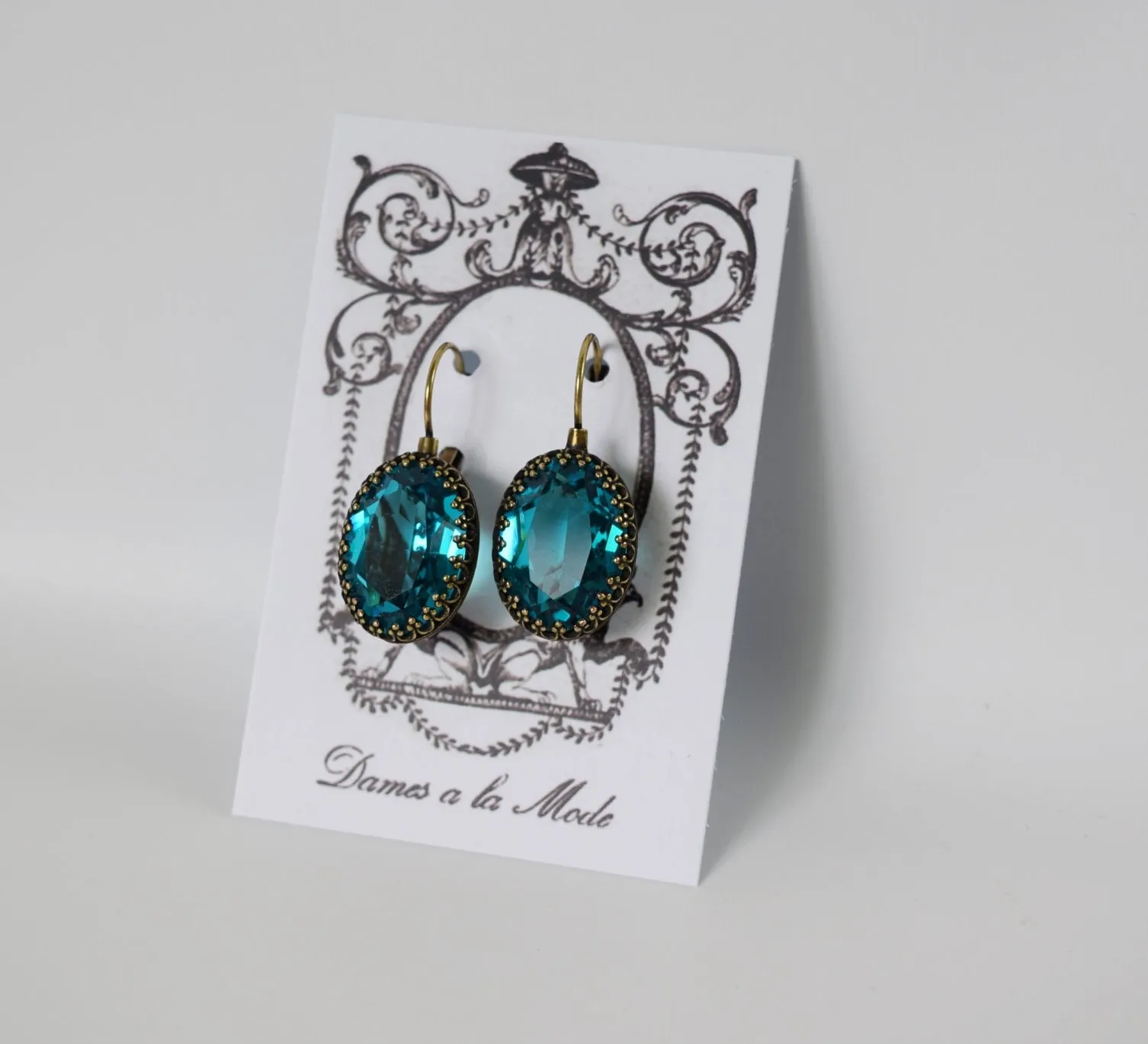 Blue Zircon Swarovski Crystal Crown Earrings