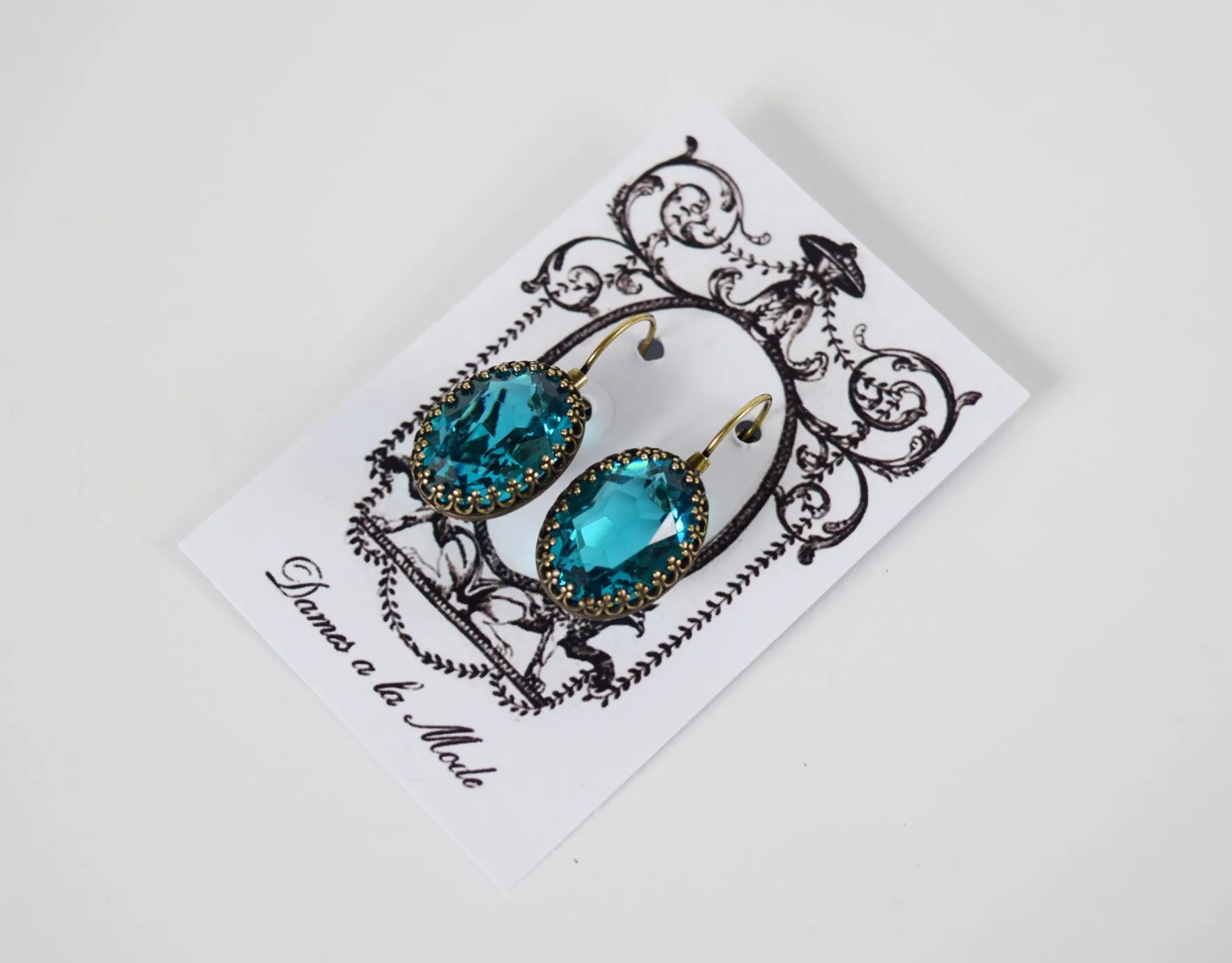 Blue Zircon Swarovski Crystal Crown Earrings