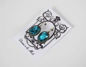 Blue Zircon Swarovski Crystal Crown Earrings