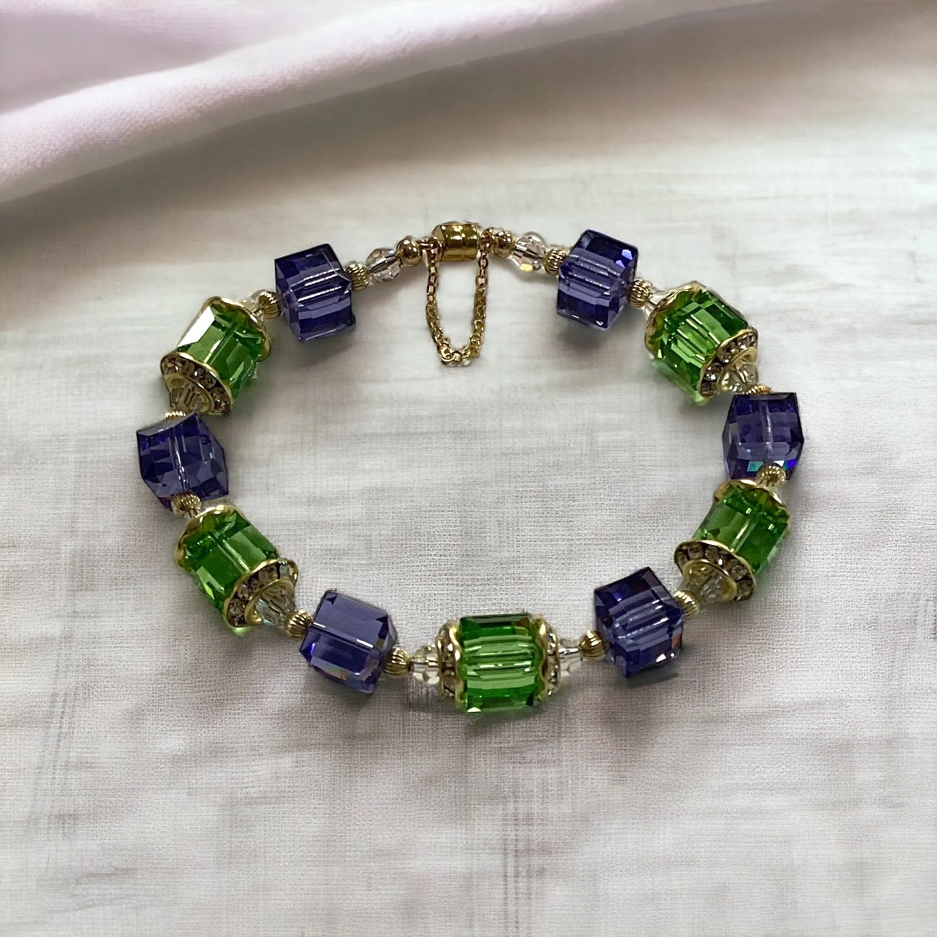 Bracelet Kit -   Peridot and Tanzanite Crystal Bracelet and Earring Kit 