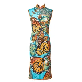 【BUTTERFLY】100% Silk Crystal Cheongsam with Single Crystal Butterfly (Sleeveless / Regular Fit)