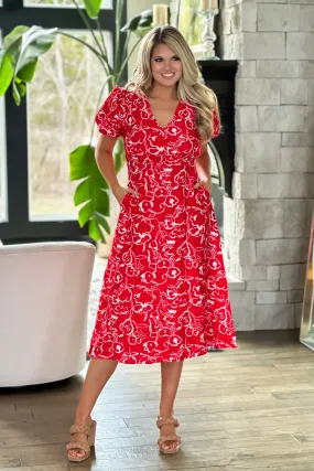 Can't Be Out Done V-neck Printed Dress : Red/White