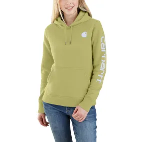 'Carhartt' Women's Clarksburg Sleeve Logo Hoodie - Green Olive Heather