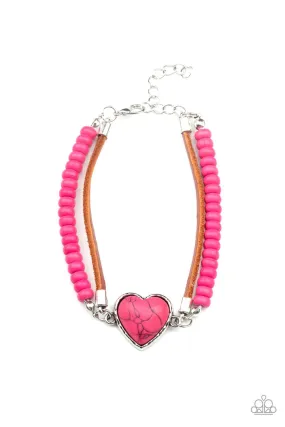 Charmingly Country Pink Stone Heart Bracelet - Paparazzi Accessories