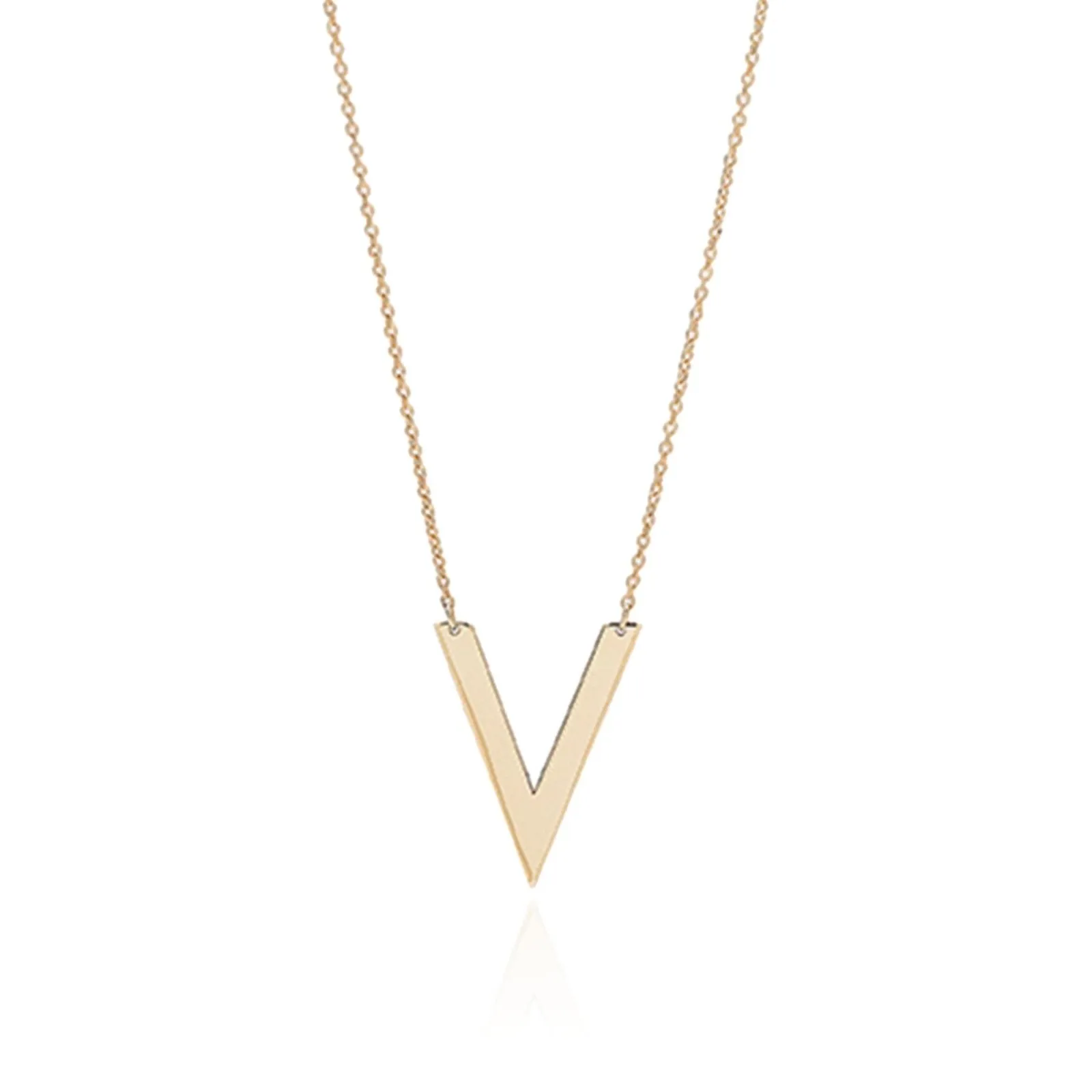 Chevron V Station Necklace in Solid Gold