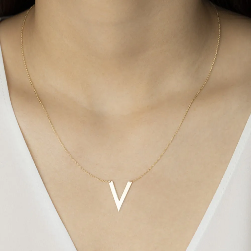 Chevron V Station Necklace in Solid Gold