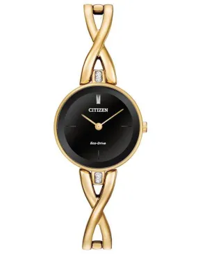 Citizen Eco-Drive Womens Silhouette Crystal - Gold-Tone - Black Dial