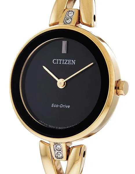 Citizen Eco-Drive Womens Silhouette Crystal - Gold-Tone - Black Dial