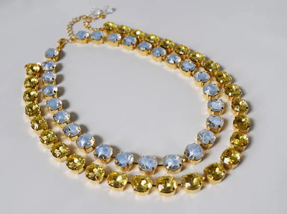 Citrine Yellow Crystal Riviere Necklace - Small oval