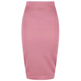 Classic Stretch Dusky Pink Purple Pencil Bodycon Midi Office Work Skirt