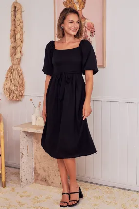 Cora Black Linen Tie Maxi Dress