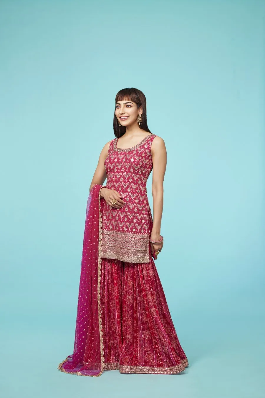 Crimson Pink Ethnic Embroidered Sharara Set