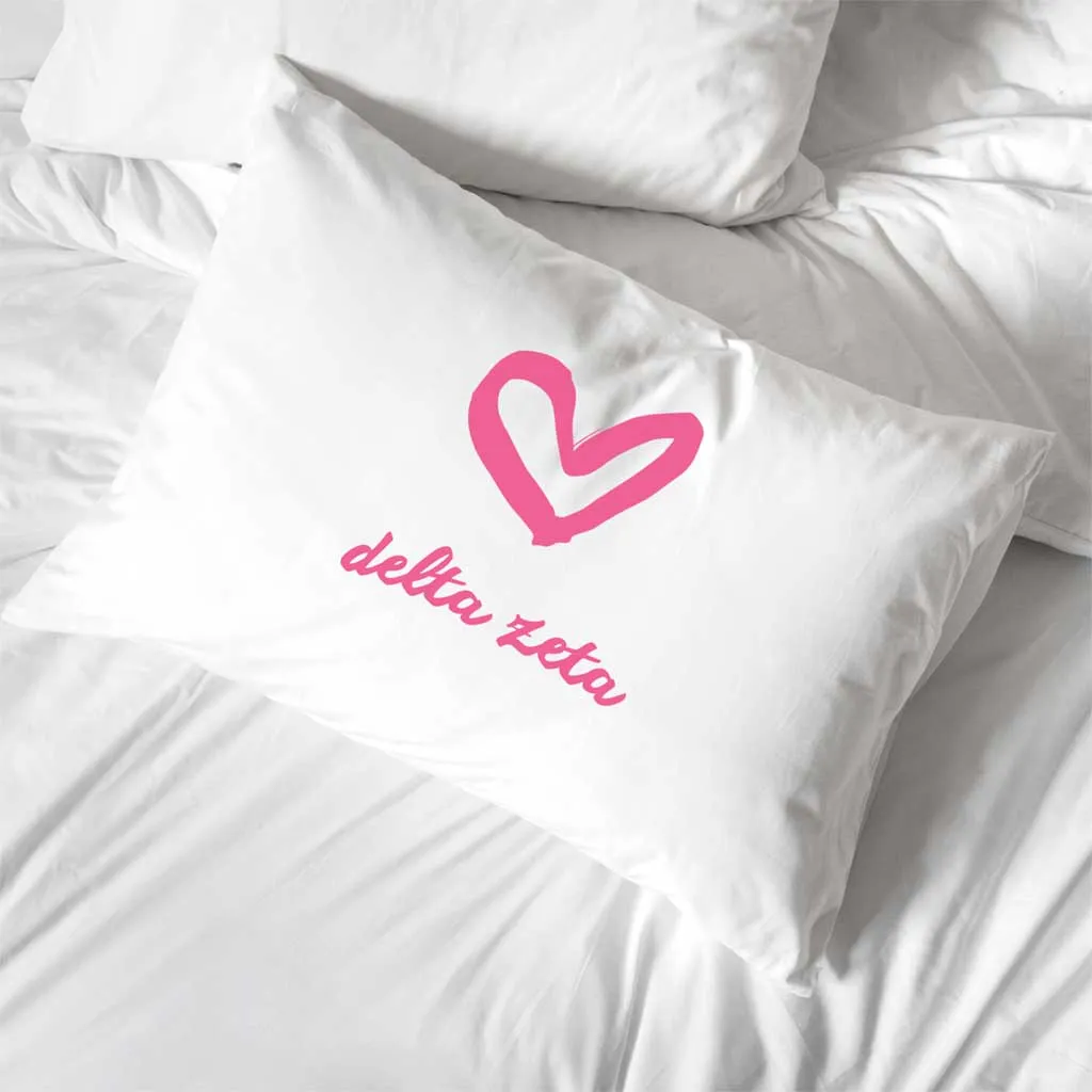 Delta Zeta Sorority Name with Heart Design on Printed Pillowcase