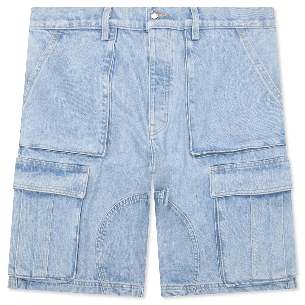 Denim Logo Cargo Shorts - Light Wash