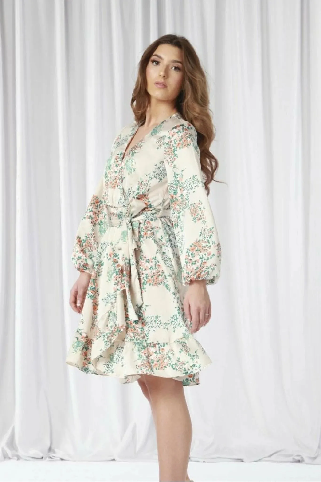 Double Second Ivory Printed Fill Wrap Dress