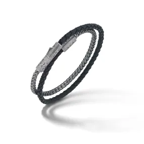 Double Wrap Black Woven Leather Bracelet