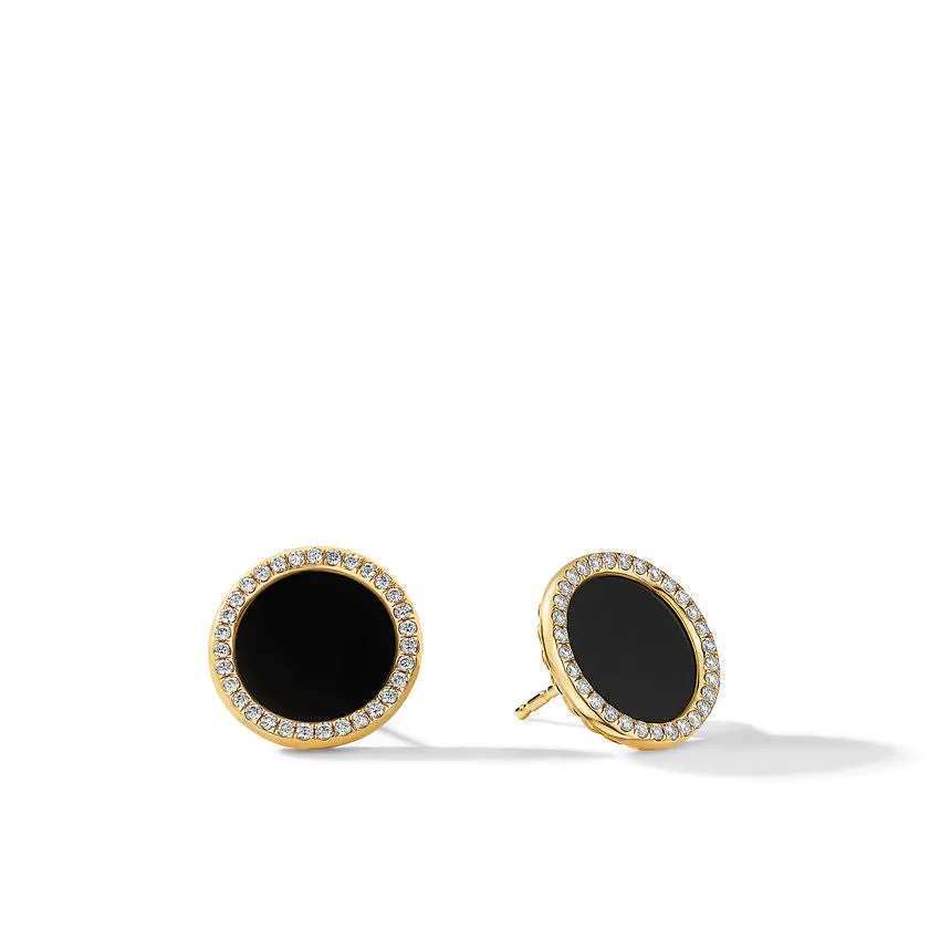 DY Elements Button Earrings in 18K Yellow Gold with Black Onyx and Diamonds