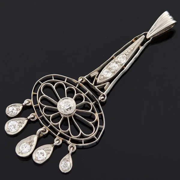 Edwardian Platinum & Diamond Filigree Pendant 0.40ctw