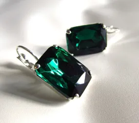 Emerald Crystal Earrings - Large Octagon