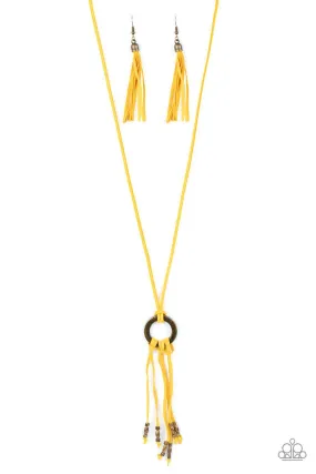 Feel at HOMESPUN Yellow Suede Tassel Necklace - Paparazzi Accessories