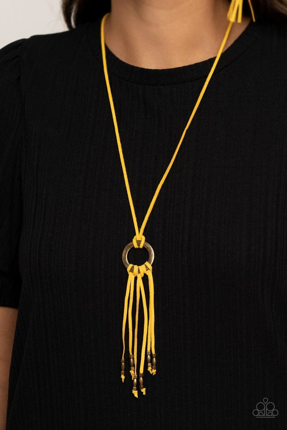 Feel at HOMESPUN Yellow Suede Tassel Necklace - Paparazzi Accessories