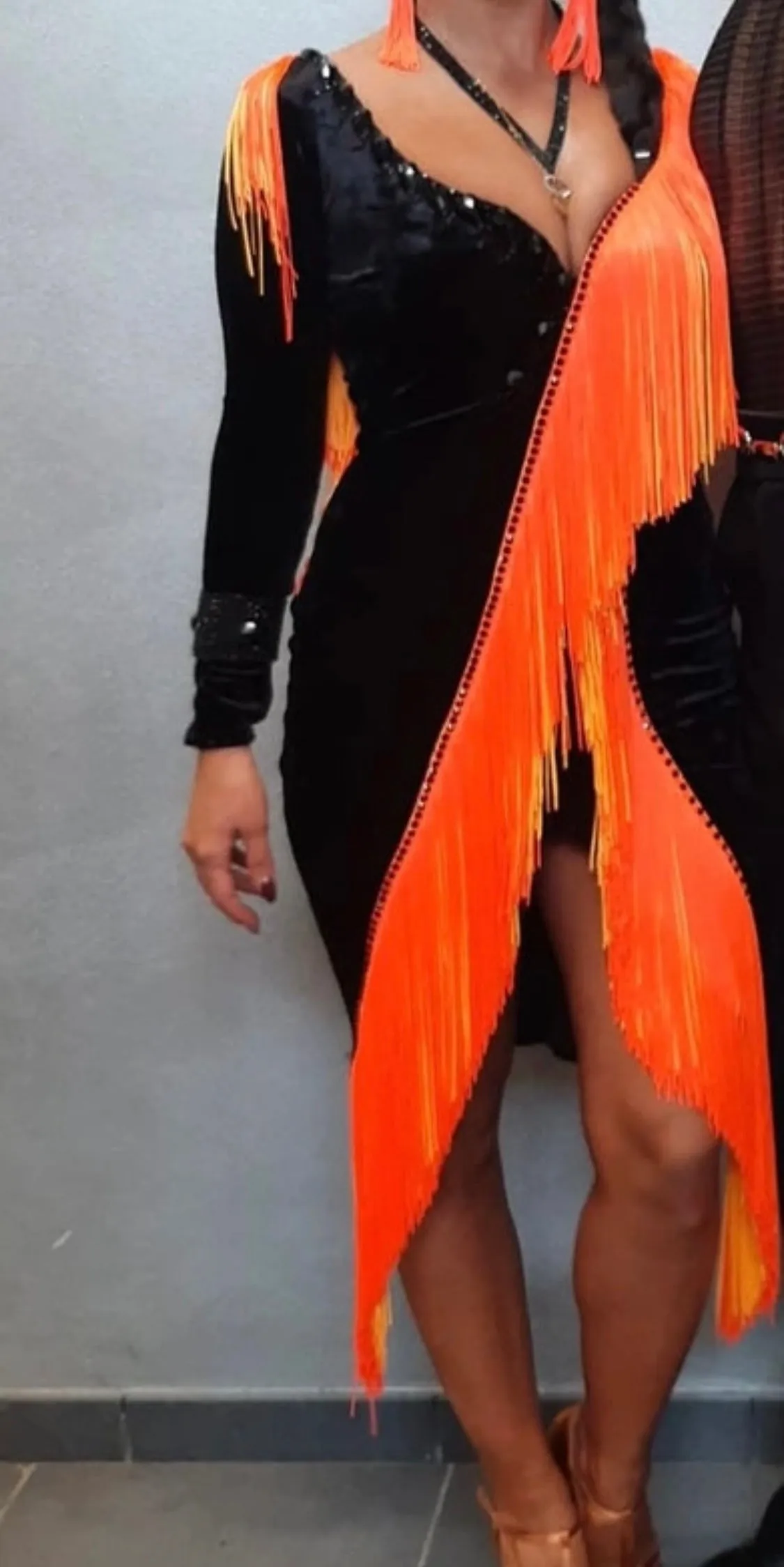 Flame-Fringe Latin Dance Competition Dress