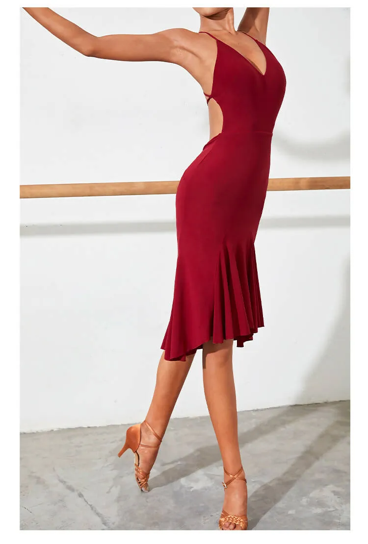 Flaunt and Flow Latin Dance Practice Dress | Black/Wine Red | 2238