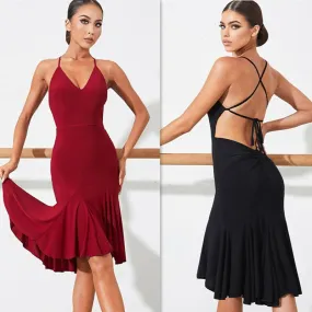 Flaunt and Flow Latin Dance Practice Dress | Black/Wine Red | 2238