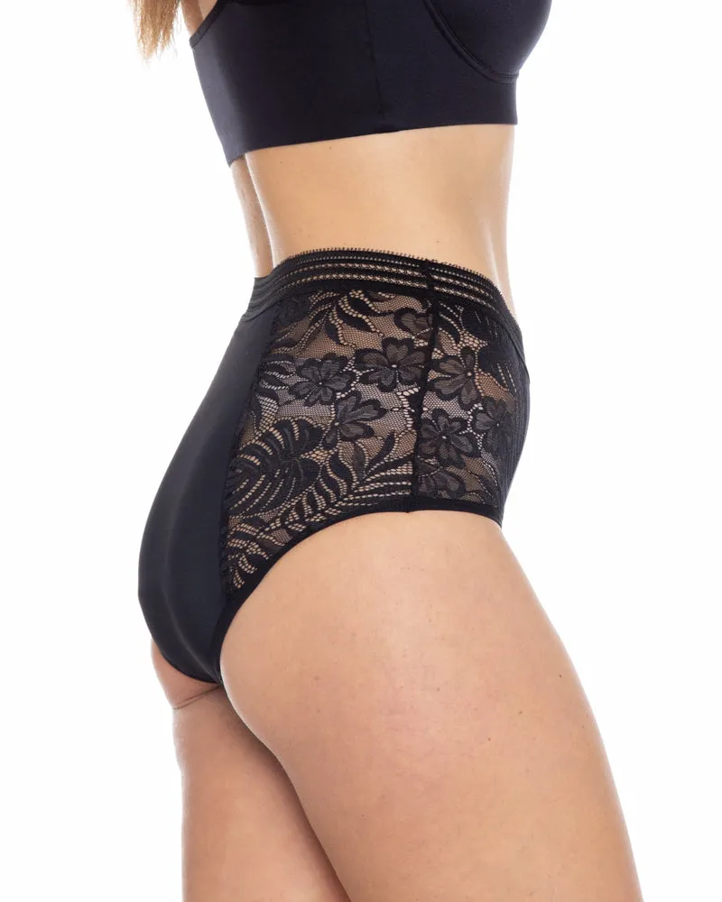 Floral Sheer Leakproof High Waist Brief Panty - Shear Protection - Moderate Hold