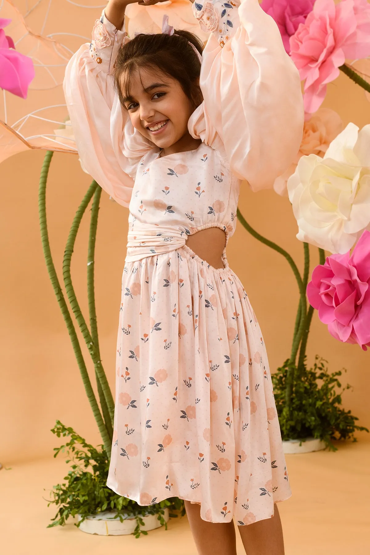 Fume of Motley- Floral Printed Dress For Girls