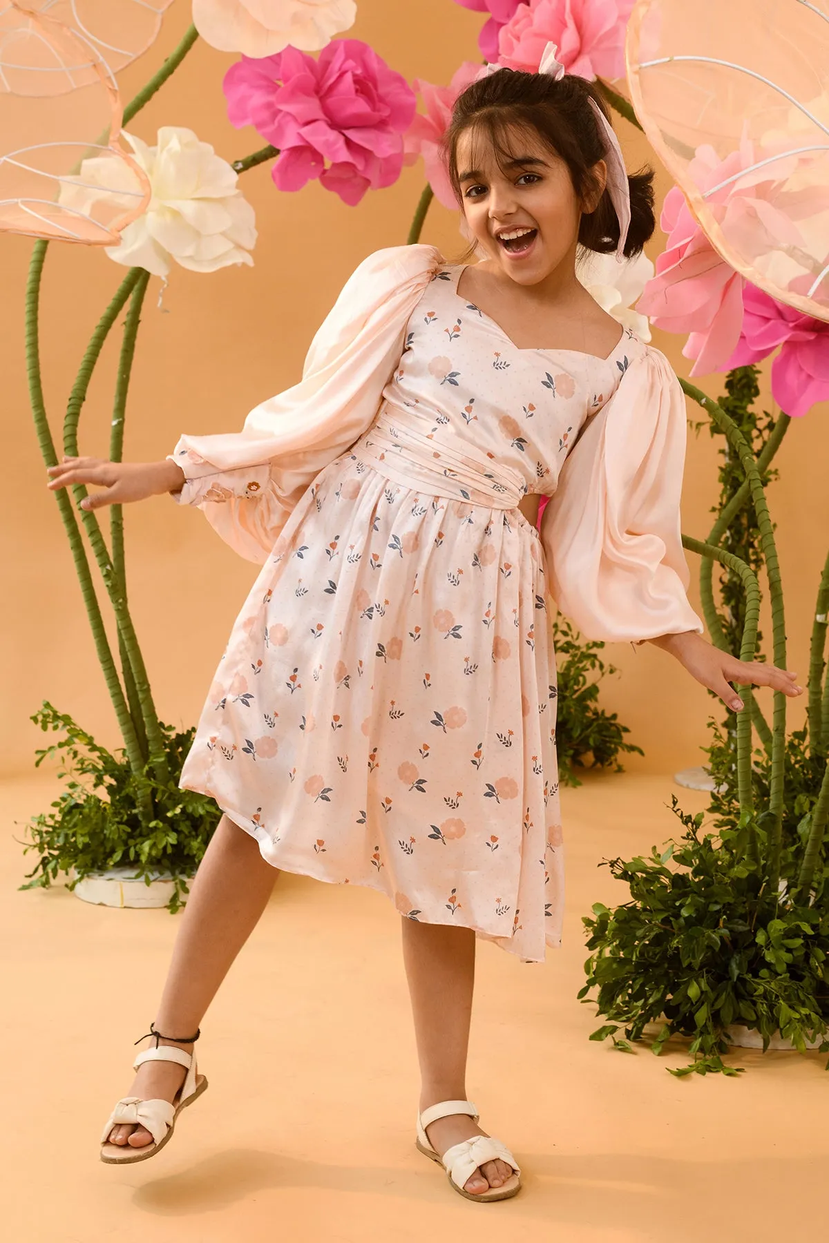 Fume of Motley- Floral Printed Dress For Girls