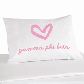 Gamma Phi Beta Sorority Name with Heart Design on Printed Pillowcase