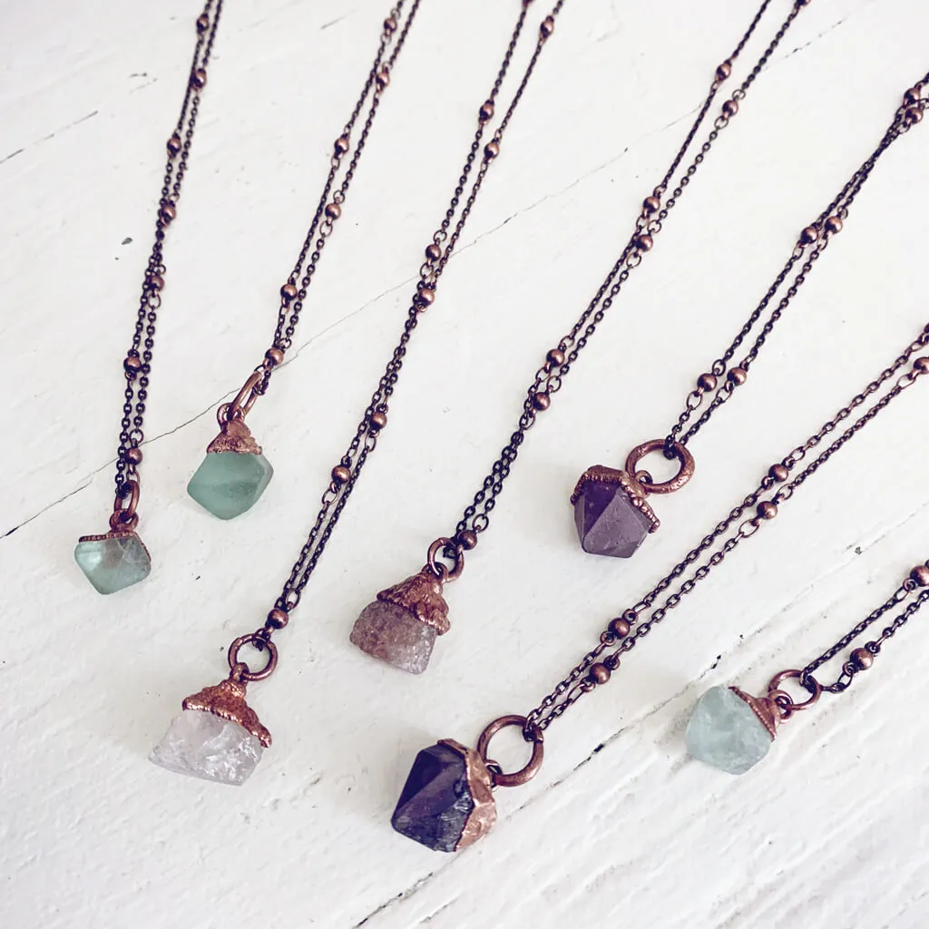 gem // tiny copper electroformed quartz pendant necklace