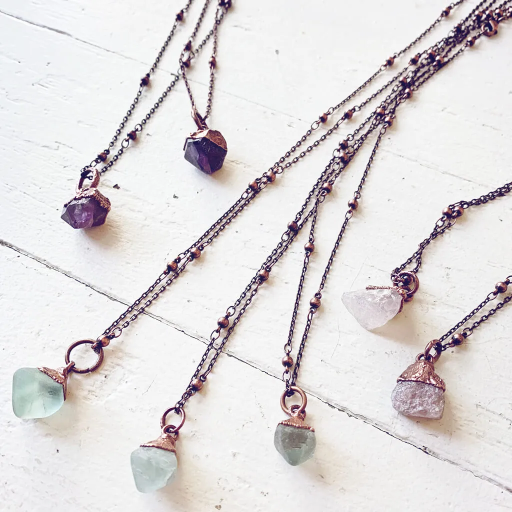 gem // tiny copper electroformed quartz pendant necklace