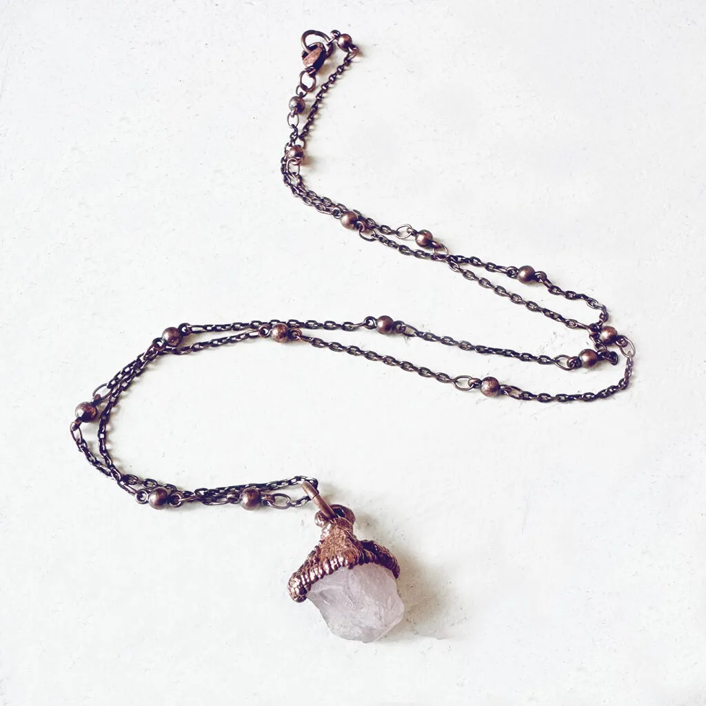 gem // tiny copper electroformed quartz pendant necklace