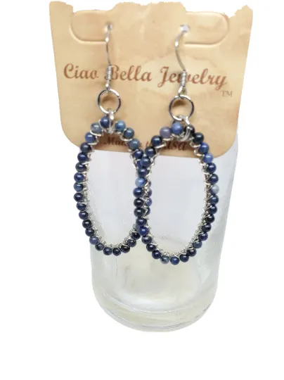 Gemstone Oval Wrapped Hoop Earrings