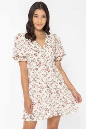 Genuine Ivory Vintage Floral SS Button Front Mini Dress