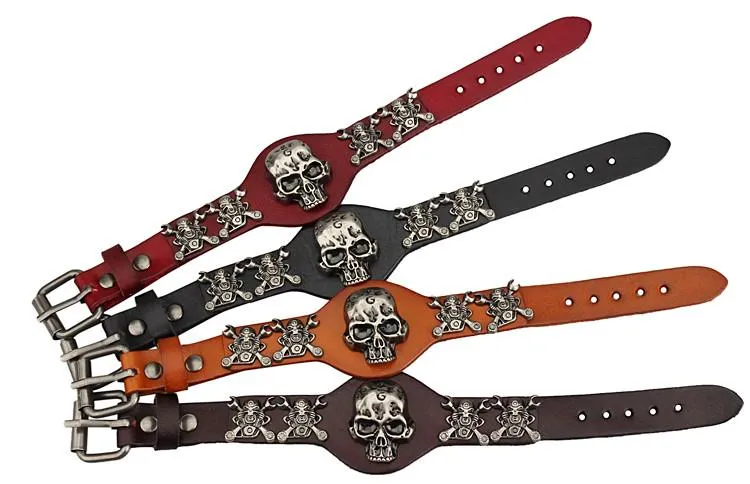 Genuine Leather Wrap Evil Skull Bracelet