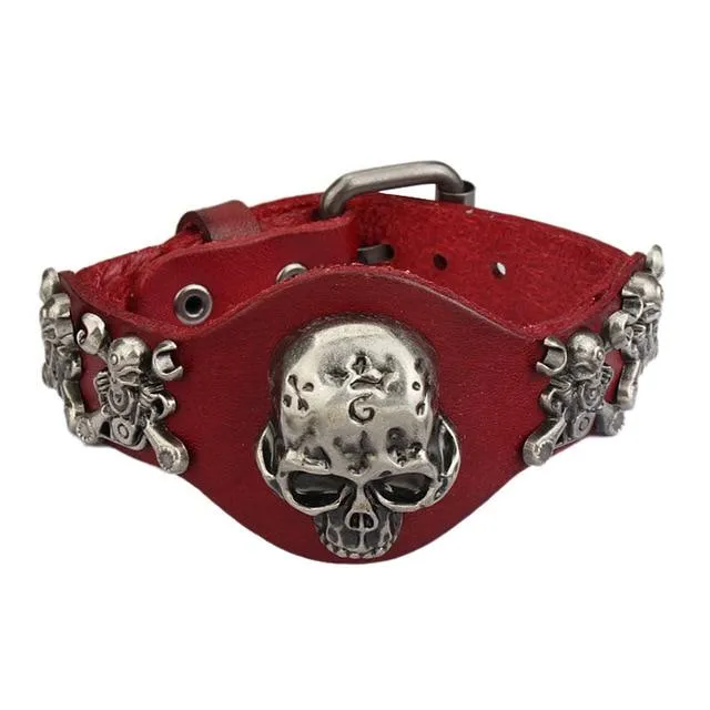 Genuine Leather Wrap Evil Skull Bracelet