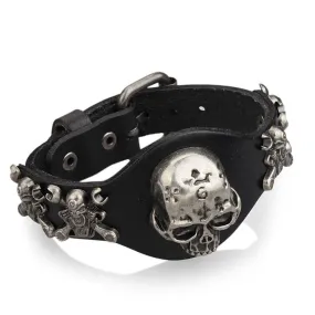 Genuine Leather Wrap Evil Skull Bracelet