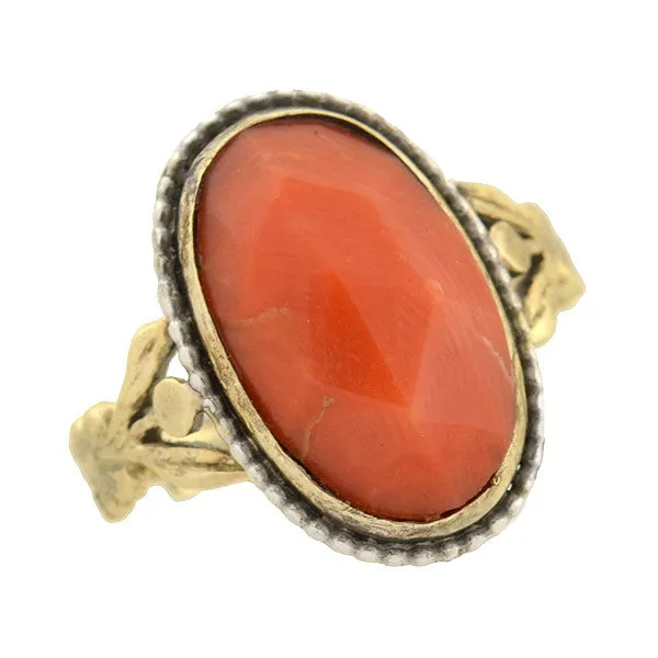 Georgian 15kt Faceted Natural Coral Ring