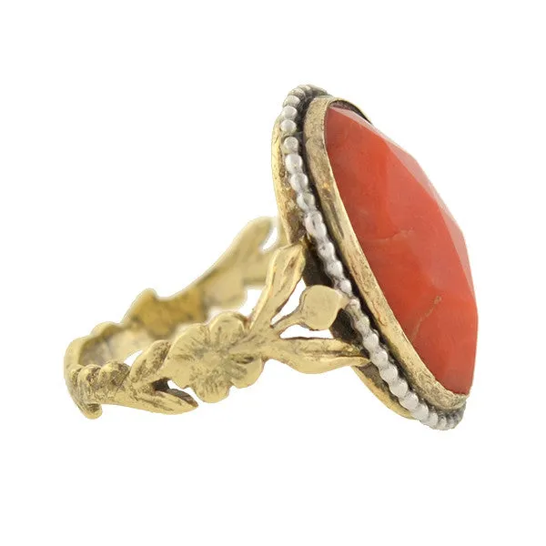 Georgian 15kt Faceted Natural Coral Ring