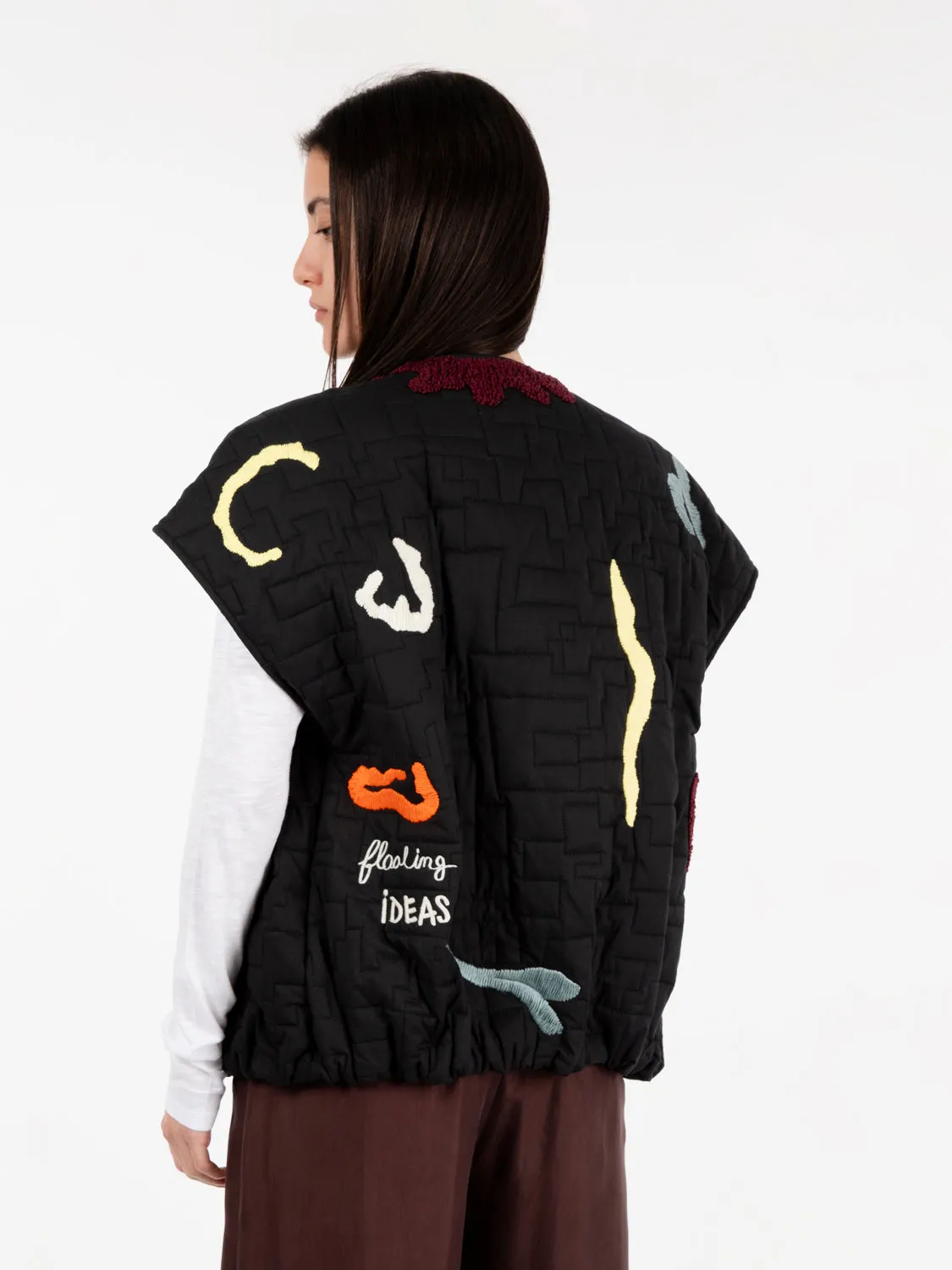 Gilet embroidery puff nero / multicolor